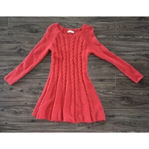 Hollister Dress Womens Medium Red Cable Knit Sweater Fit & Flare Long Sleeve